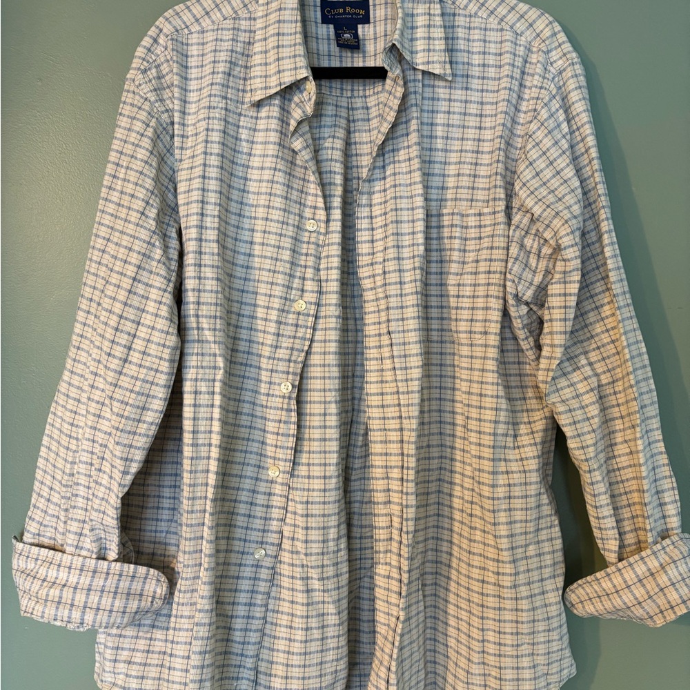 Casual Blue and White Plaid Shirt